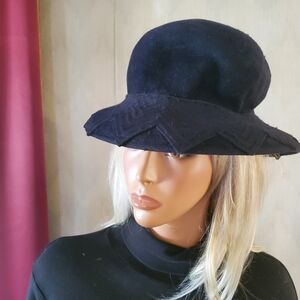 Vintage Finesse Wool Hat Art Deco‎ Chevron Brim Warm Winter Hat Church Fringe